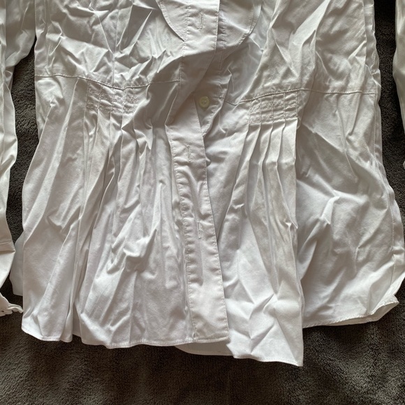 White long sleeve full button blouse w ruffles - Picture 3 of 5